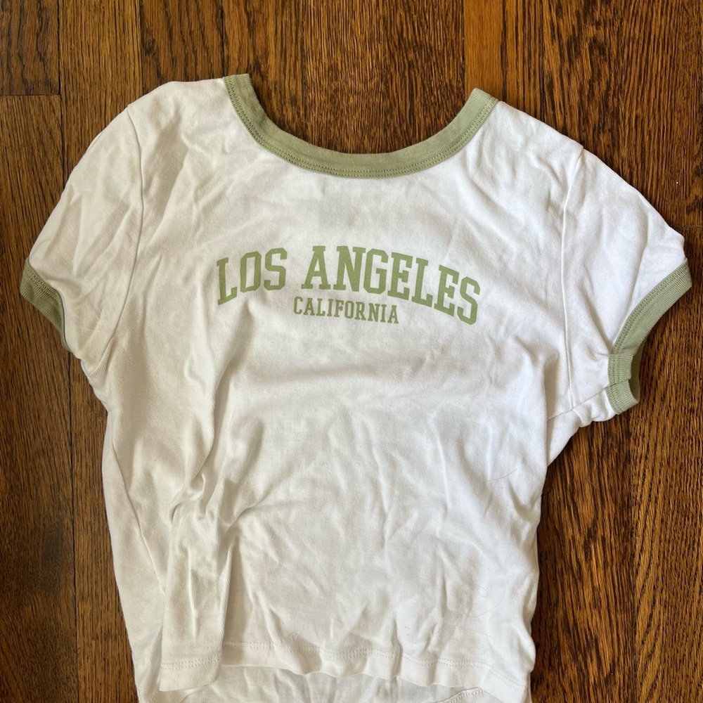 White and Green Los Angeles Baby Tee - Vintage Feel